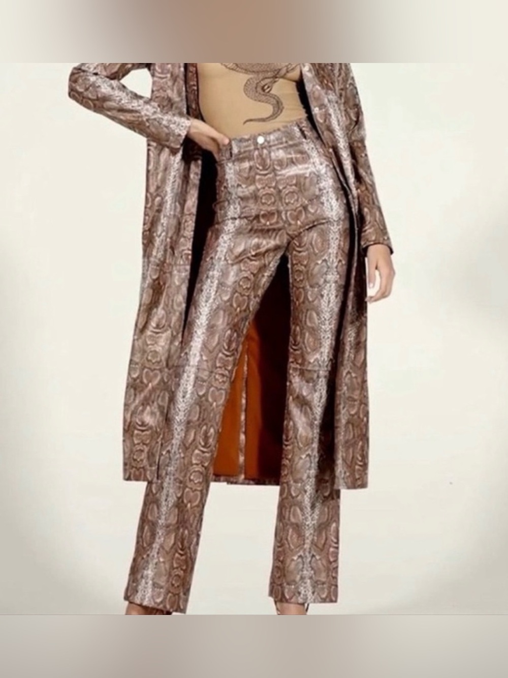 I Am Gia Niamh Faux Leather Snakeskin print Pants Brown Size XS